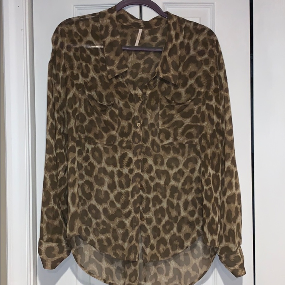 Free People “Easy Rider” sheer leopard blouse